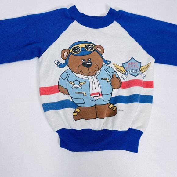 Vintage 1980s Toddler Aviator Pilot Teddy Bear Sweatshirt Sweater Shirt 3T - Picture 4 of 11